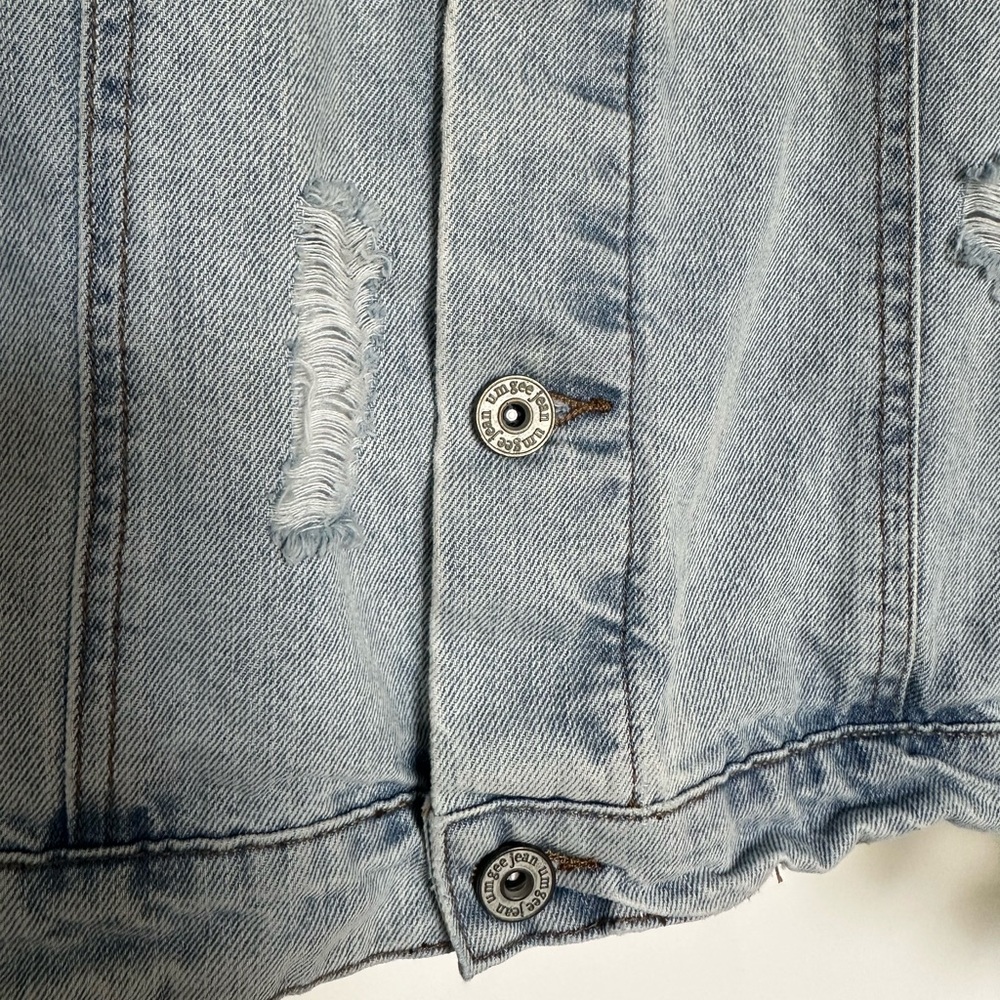 Umgee Light Blue Distressed Denim Jacket Oversized - Picture 3 of 7
